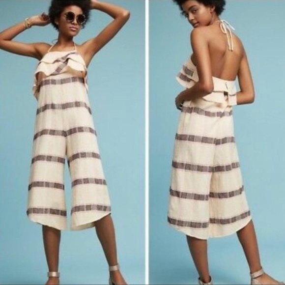 Anthropologie Pants - Anthro|Saturday Sunday Marina Halter Jumpsuit, sz L, EUC, Striped, Culottes